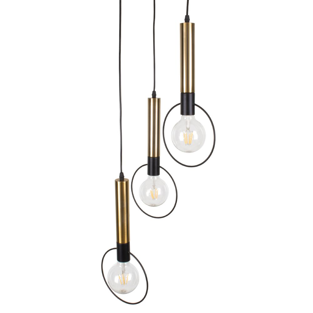 GLOBOSTAR® OLVERO 00773 Μοντέρνο Κρεμαστό Φωτιστικό Οροφής με Ντουί 3 x E27 AC 220-240V IP20 - Μαύρο & Χρυσό - Μ30 x Π30 x Y130cm