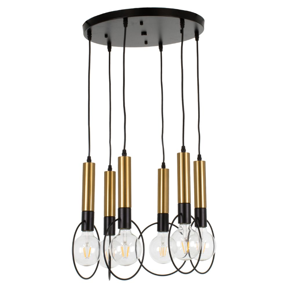 GLOBOSTAR® OLVERO 00774 Μοντέρνο Κρεμαστό Φωτιστικό Οροφής με Ντουί 6 x E27 AC 220-240V IP20 - Μαύρο & Χρυσό - Μ55 x Π55 x Y130cm