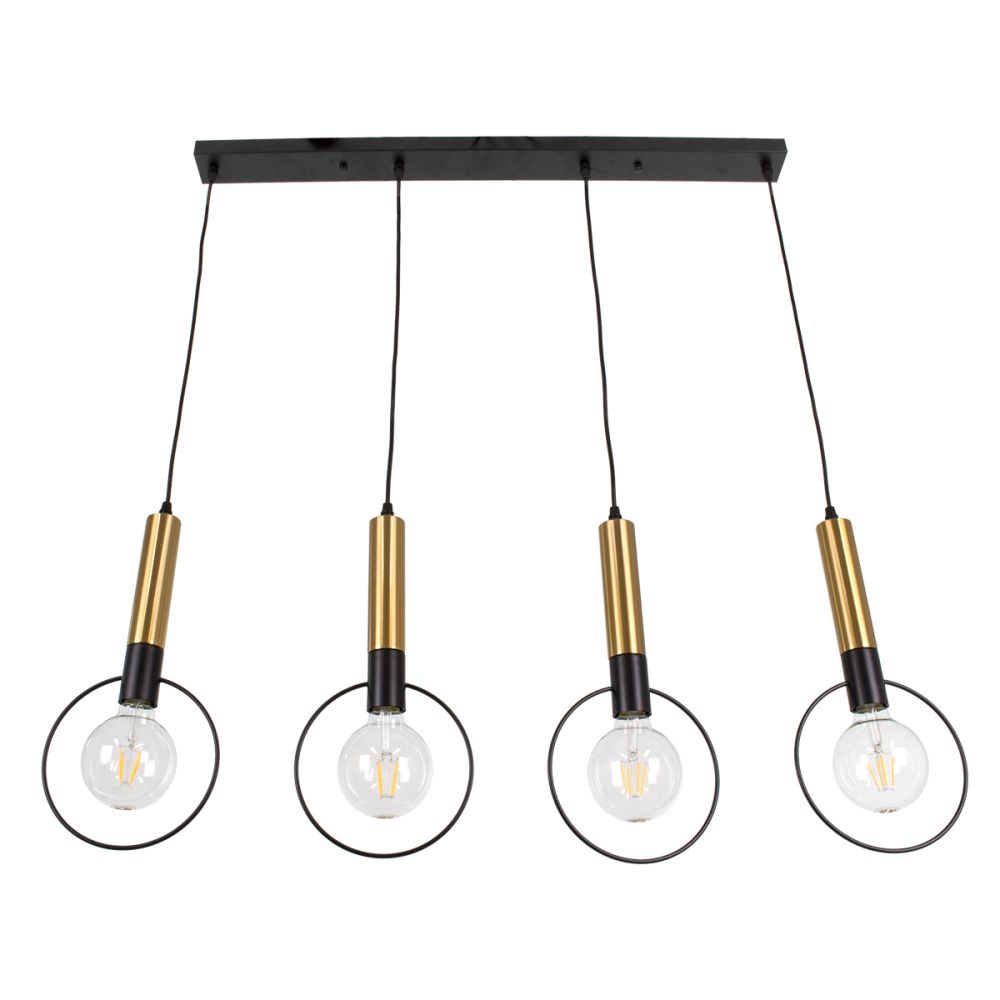 GLOBOSTAR® OLVERO 00775 Μοντέρνο Κρεμαστό Φωτιστικό Οροφής με Ντουί 4 x E27 AC 220-240V IP20 - Μαύρο & Χρυσό - Μ90 x Π18 x Y130cm