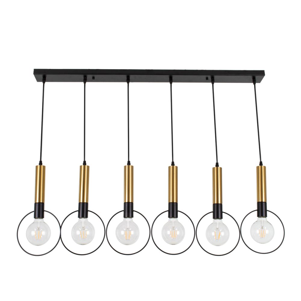 GLOBOSTAR® OLVERO 00776 Μοντέρνο Κρεμαστό Φωτιστικό Οροφής με Ντουί 6 x E27 AC 220-240V IP20 - Μαύρο & Χρυσό - Μ110 x Π18 x Y130cm