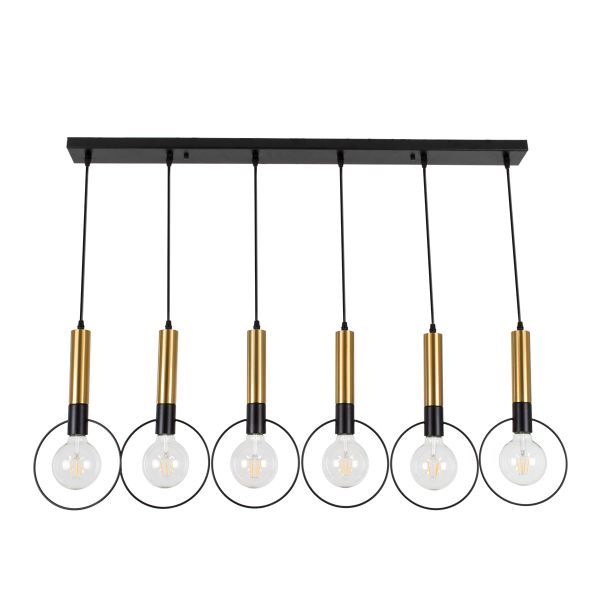 GLOBOSTAR® OLVERO 00776 Μοντέρνο Κρεμαστό Φωτιστικό Οροφής με Ντουί 6 x E27 AC 220-240V IP20 - Μαύρο & Χρυσό - Μ110 x Π18 x Y130cm