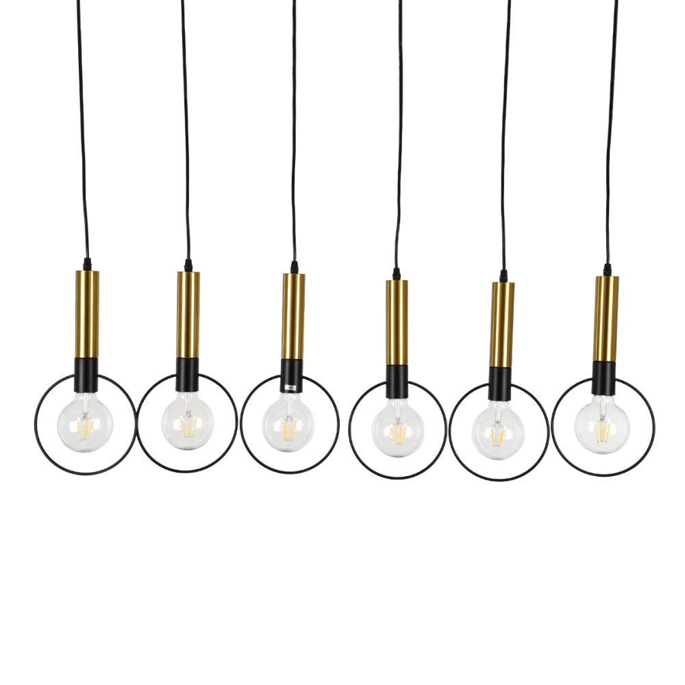 GLOBOSTAR® OLVERO 00776 Μοντέρνο Κρεμαστό Φωτιστικό Οροφής με Ντουί 6 x E27 AC 220-240V IP20 - Μαύρο & Χρυσό - Μ110 x Π18 x Y130cm