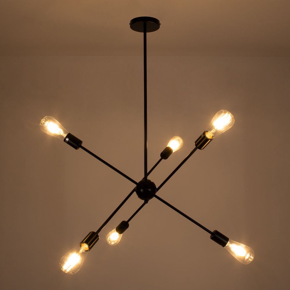 GLOBOSTAR® ZANE 00784 Μοντέρνο Φωτιστικό Οροφής με Ντουί 6 x E27 AC 220-240V IP20 - Μαύρο - Μ70 x Π70 x Υ100cm