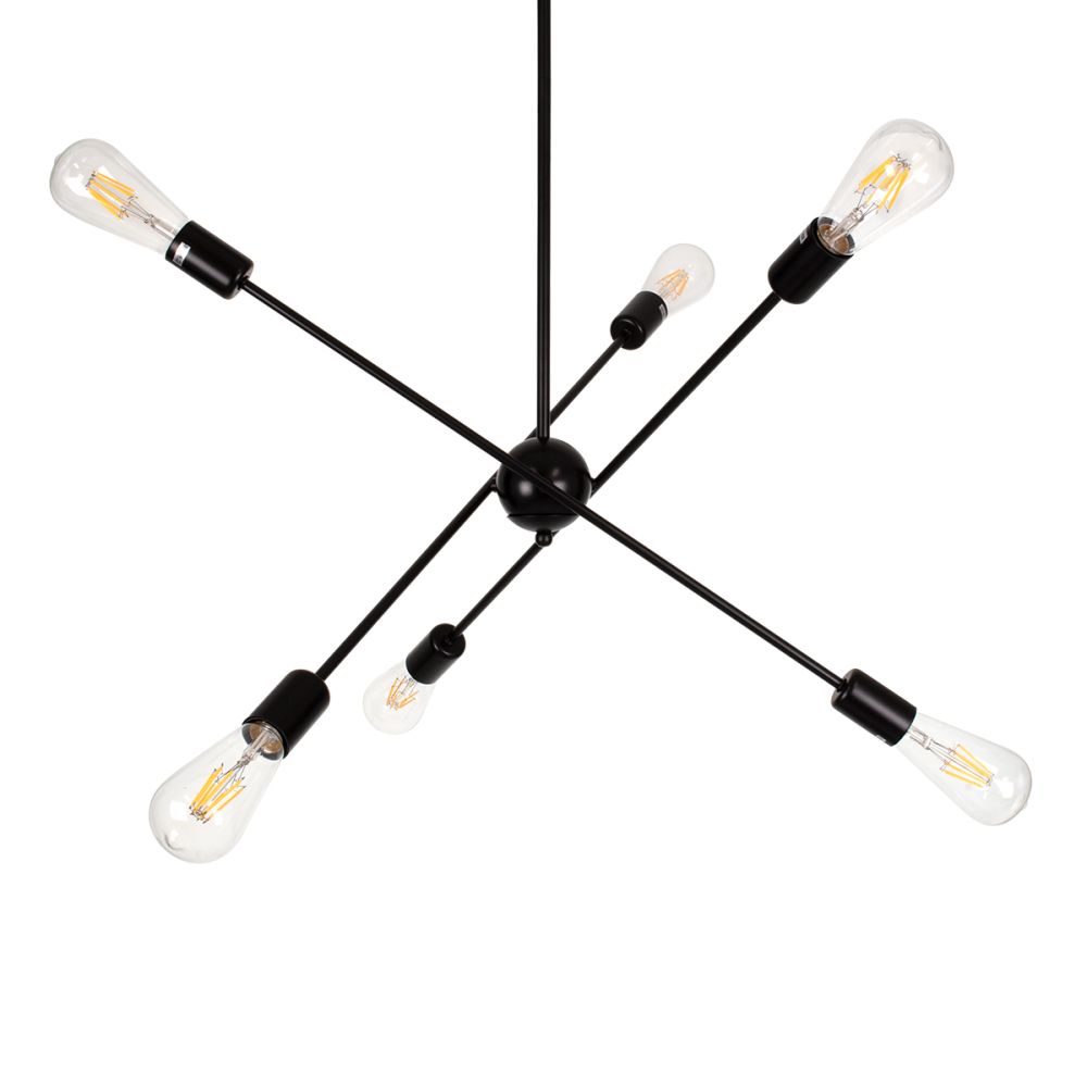 GLOBOSTAR® ZANE 00784 Μοντέρνο Φωτιστικό Οροφής με Ντουί 6 x E27 AC 220-240V IP20 - Μαύρο - Μ70 x Π70 x Υ100cm