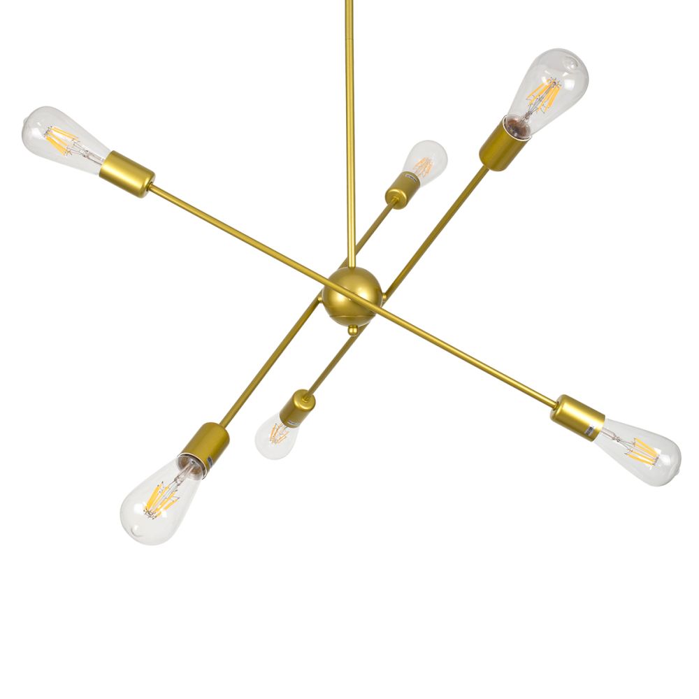 GLOBOSTAR® ZANE 00786 Μοντέρνο Φωτιστικό Οροφής με Ντουί 6 x E27 AC 220-240V IP20 - Χρυσό - Μ70 x Π70 x Υ100cm