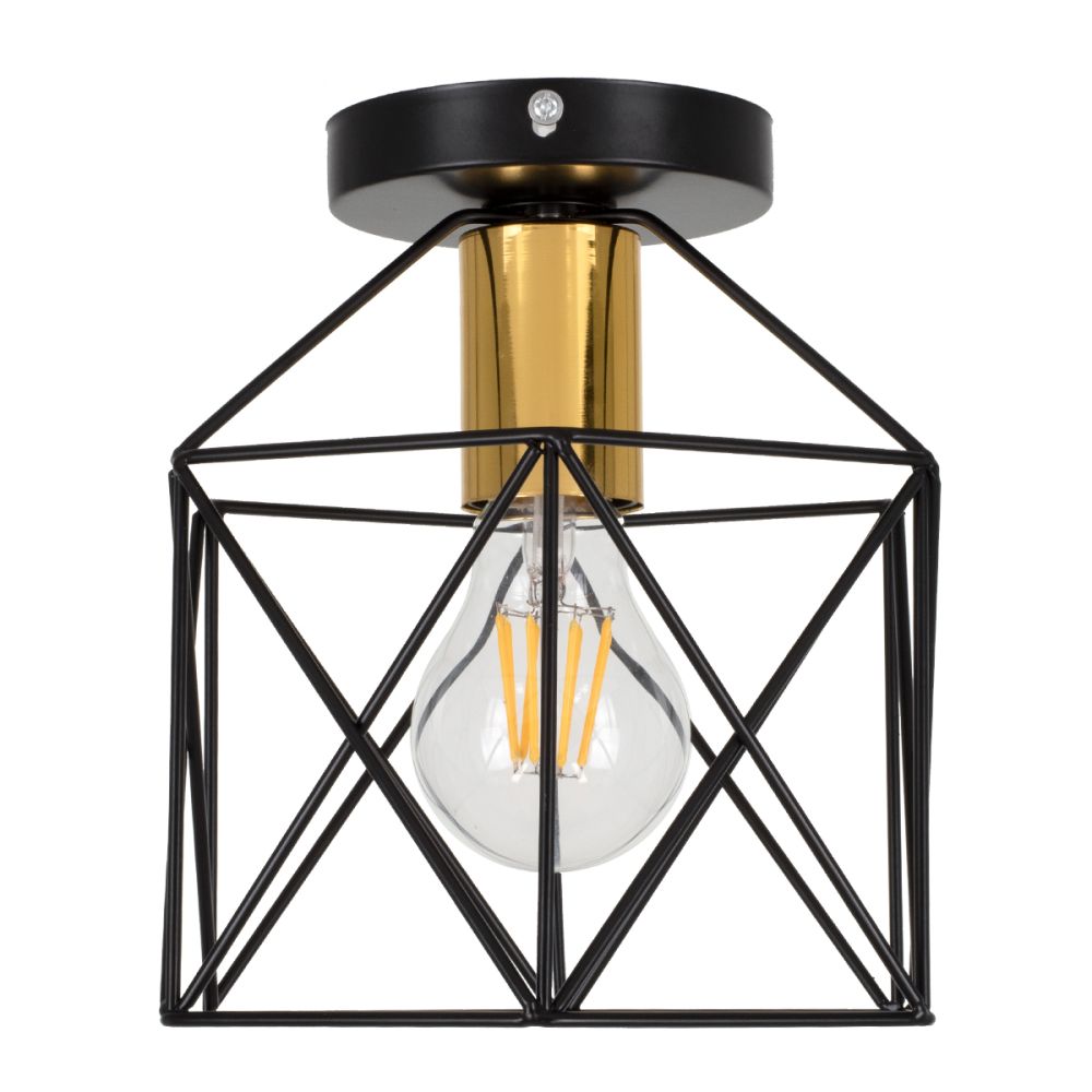 GLOBOSTAR® TRON 00792 Μοντέρνο Φωτιστικό Οροφής με Ντουί 1 x E27 AC 220-240V IP20 - Μαύρο & Χρυσό - Μ18 x Π18 x Υ19.5cm