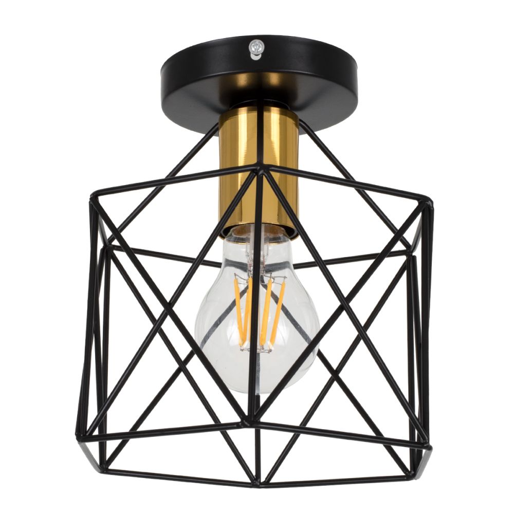 GLOBOSTAR® TRON 00792 Μοντέρνο Φωτιστικό Οροφής με Ντουί 1 x E27 AC 220-240V IP20 - Μαύρο & Χρυσό - Μ18 x Π18 x Υ19.5cm