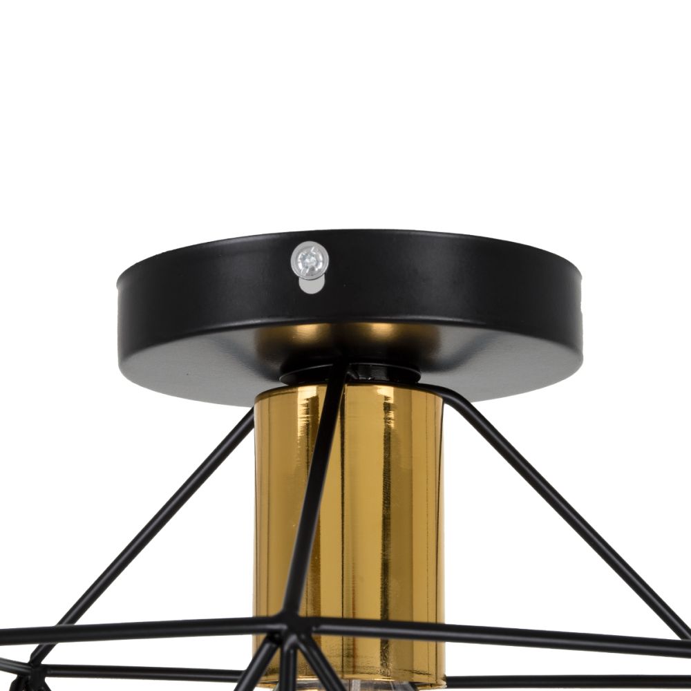 GLOBOSTAR® TRON 00792 Μοντέρνο Φωτιστικό Οροφής με Ντουί 1 x E27 AC 220-240V IP20 - Μαύρο & Χρυσό - Μ18 x Π18 x Υ19.5cm