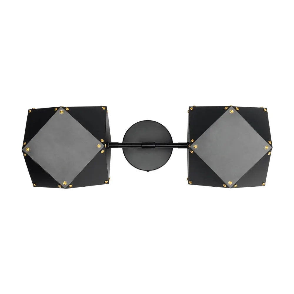 GLOBOSTAR® WELLES 00795 Μοντέρνο Φωτιστικό Τοίχου - Απλίκα με Ντουί 2 x E14 AC 220-240V IP20 - Μαύρο - Μ52 x Π21 x Υ17cm
