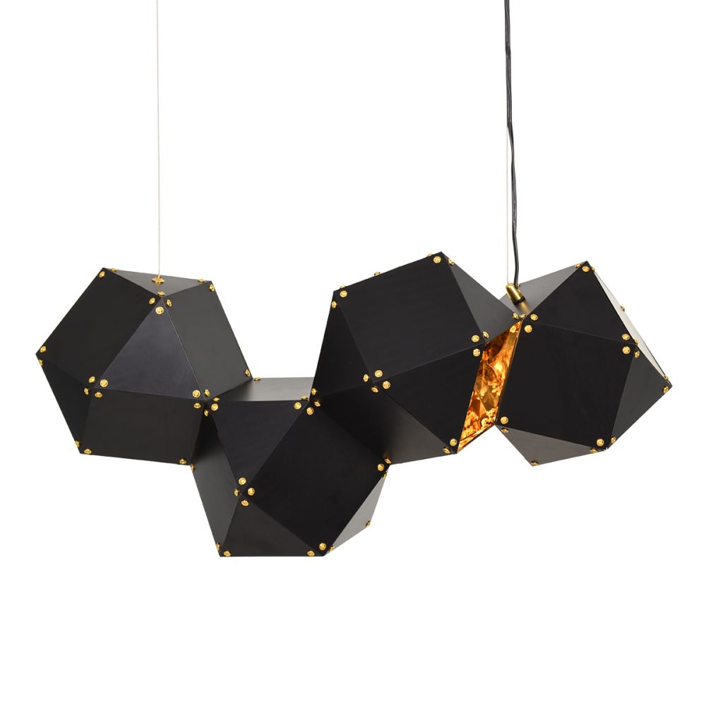 GLOBOSTAR® WELLES REPLICA 00796 Μοντέρνο Κρεμαστό Φωτιστικό Οροφής με Ντουί 4 x E14 AC 220-240V IP20 - Μαύρο & Χρυσό - Μ68 x Π32 x Υ30cm