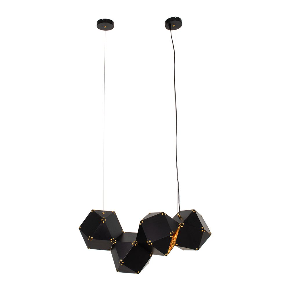 GLOBOSTAR® WELLES REPLICA 00796 Μοντέρνο Κρεμαστό Φωτιστικό Οροφής με Ντουί 4 x E14 AC 220-240V IP20 - Μαύρο & Χρυσό - Μ68 x Π32 x Υ30cm