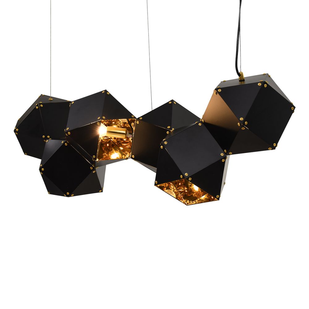 GLOBOSTAR® WELLES REPLICA 00797 Μοντέρνο Κρεμαστό Φωτιστικό Οροφής με Ντουί 6 x E14 AC 220-240V IP20 - Μαύρο & Χρυσό - Μ98 x Π32 x Υ30cm