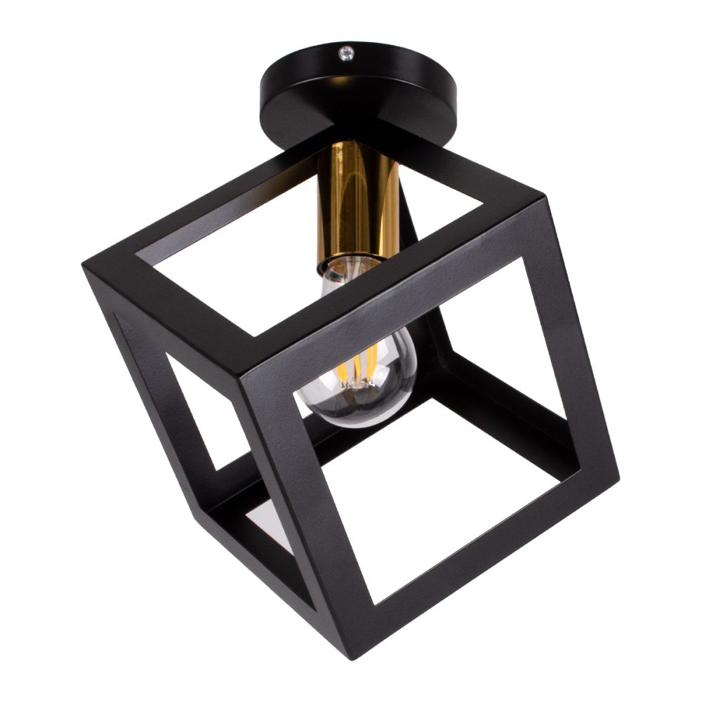 GLOBOSTAR® CUBE 00799 Μοντέρνο Φωτιστικό Οροφής με Ντουί 1 x E27 AC 220-240V IP20 - Μαύρο & Χρυσό - Μ25 x Π25 x Υ25cm