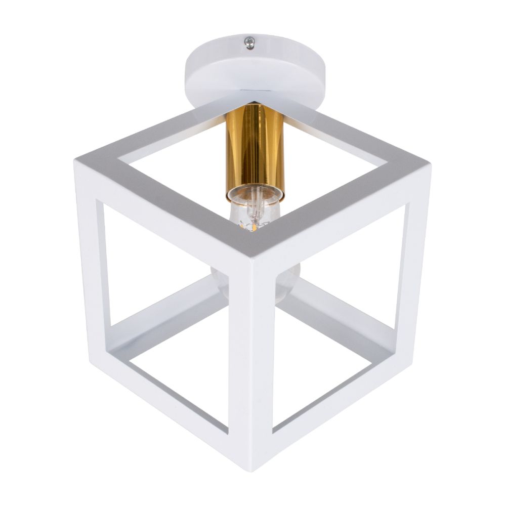 GLOBOSTAR® CUBE 00800 Μοντέρνο Φωτιστικό Οροφής με Ντουί 1 x E27 AC 220-240V IP20 - Λευκό & Χρυσό - Μ25 x Π25 x Υ25cm