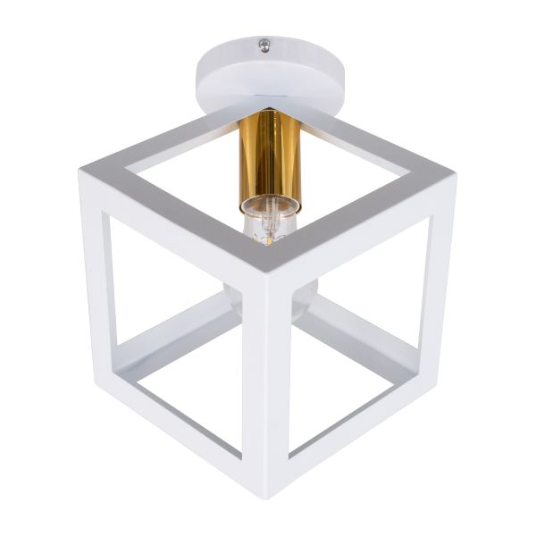 GLOBOSTAR® CUBE 00800 Μοντέρνο Φωτιστικό Οροφής με Ντουί 1 x E27 AC 220-240V IP20 - Λευκό & Χρυσό - Μ25 x Π25 x Υ25cm