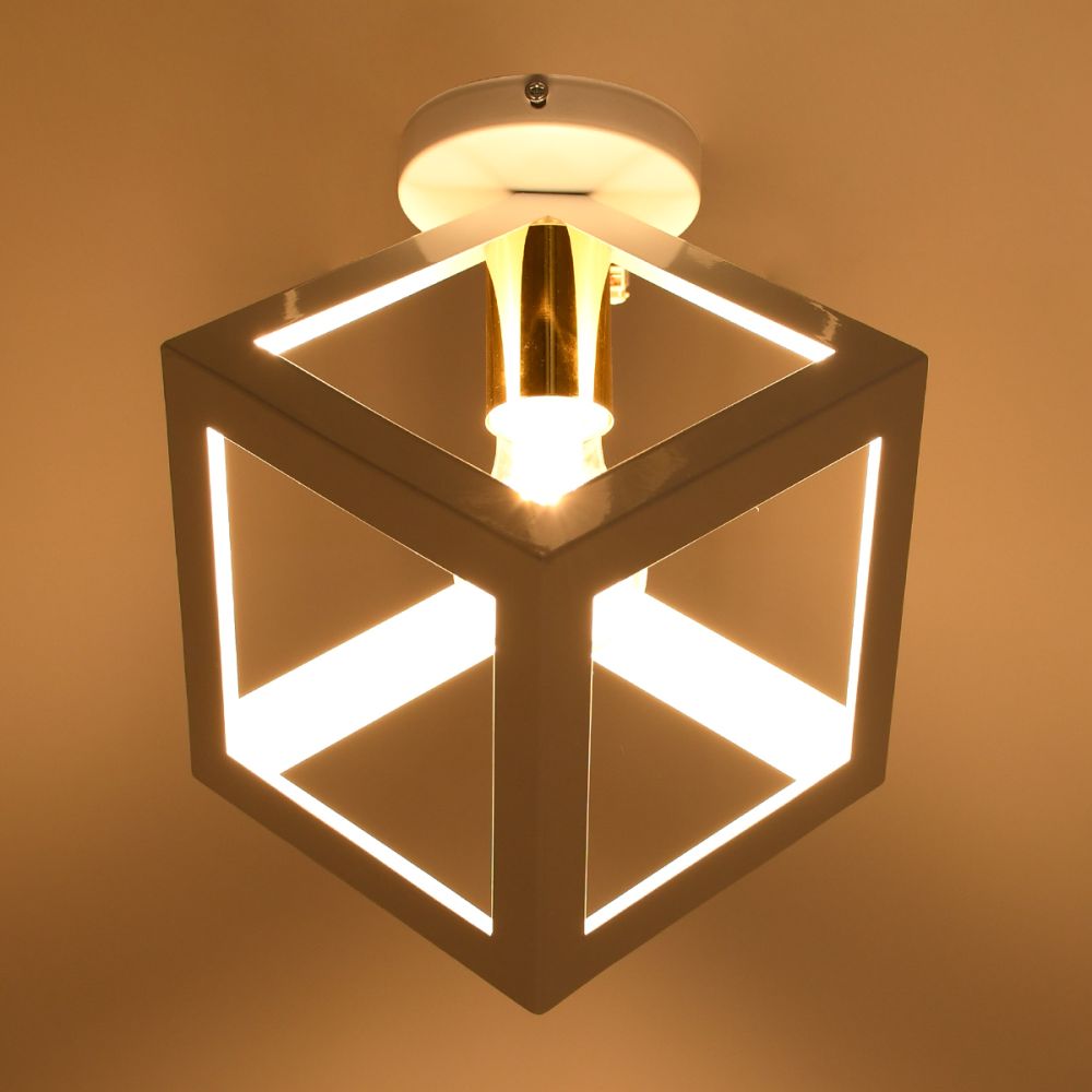 GLOBOSTAR® CUBE 00800 Μοντέρνο Φωτιστικό Οροφής με Ντουί 1 x E27 AC 220-240V IP20 - Λευκό & Χρυσό - Μ25 x Π25 x Υ25cm