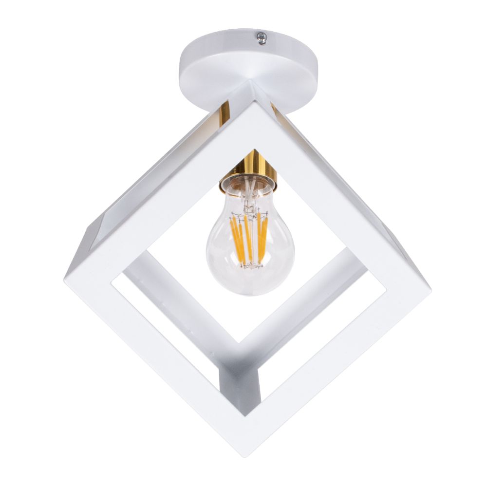 GLOBOSTAR® CUBE 00800 Μοντέρνο Φωτιστικό Οροφής με Ντουί 1 x E27 AC 220-240V IP20 - Λευκό & Χρυσό - Μ25 x Π25 x Υ25cm