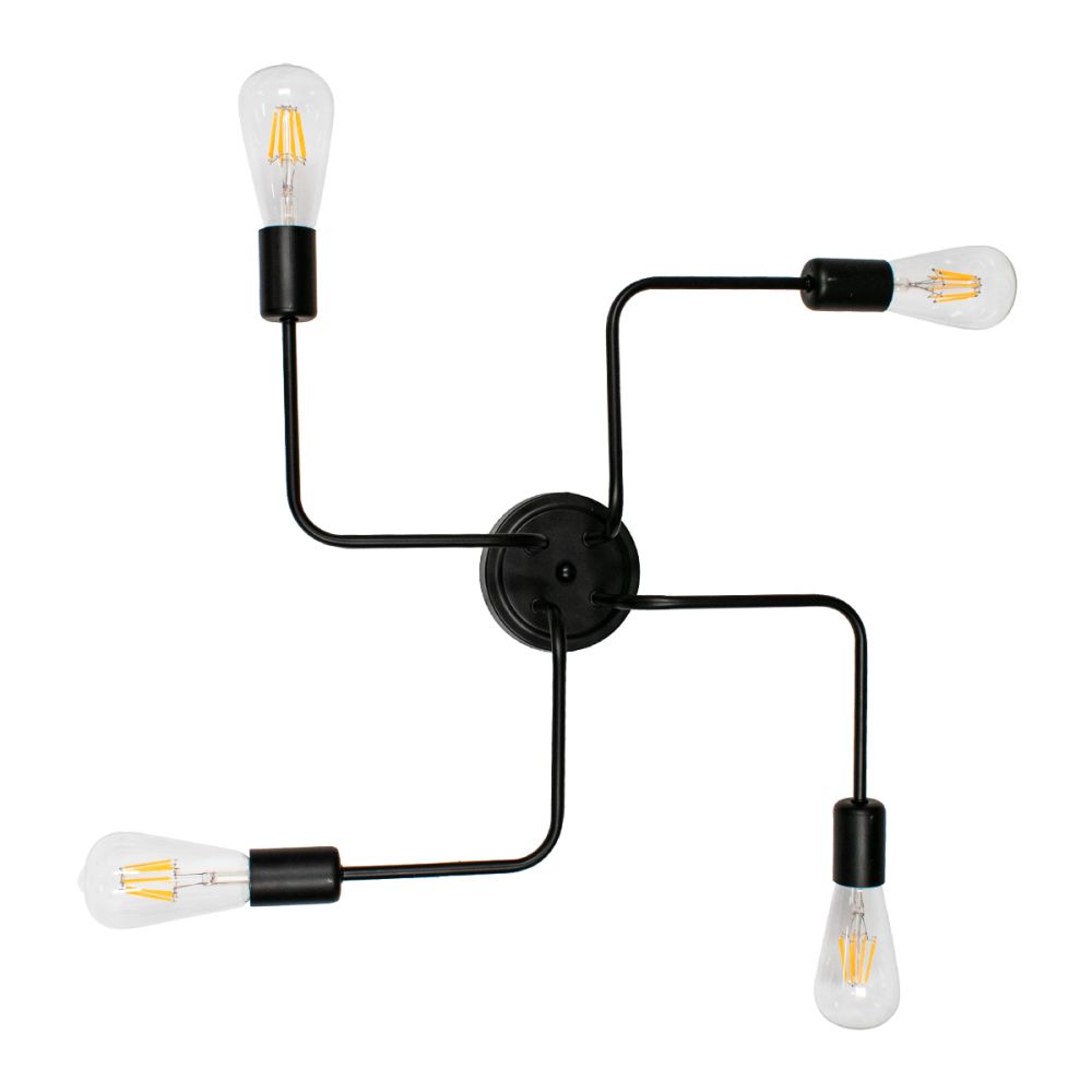 GLOBOSTAR® LIBERTA 00838 Vintage Φωτιστικό Οροφής με Ντουί 4 x E27 AC 220-240V IP20 - Μαύρο - Μ44.5 x Π44.5 x Υ12cm