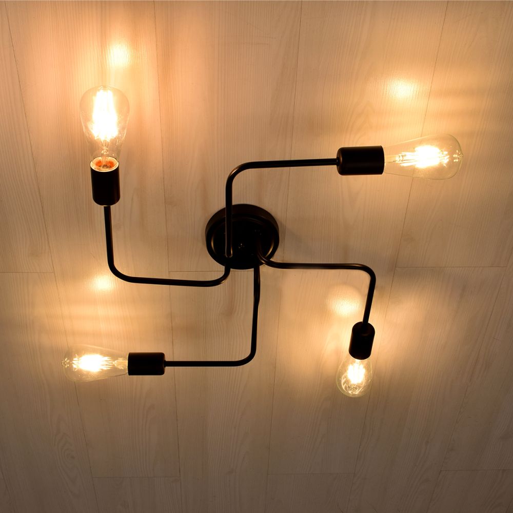 GLOBOSTAR® LIBERTA 00838 Vintage Φωτιστικό Οροφής με Ντουί 4 x E27 AC 220-240V IP20 - Μαύρο - Μ44.5 x Π44.5 x Υ12cm