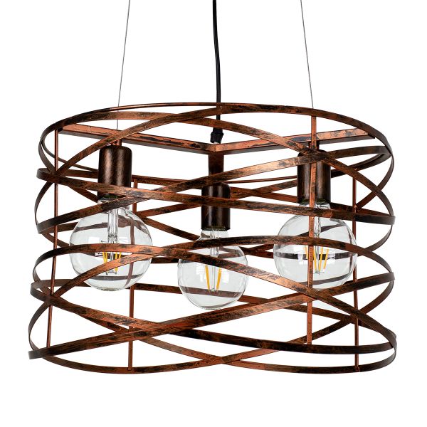 GLOBOSTAR® TOKEN 00856 Μοντέρνο Κρεμαστό Φωτιστικό Οροφής με Ντουί 3 x E27 AC 220-240V IP20 - Χάλκινο Εφέ Σκουριάς - Μ43 x Π43 x Υ29cm