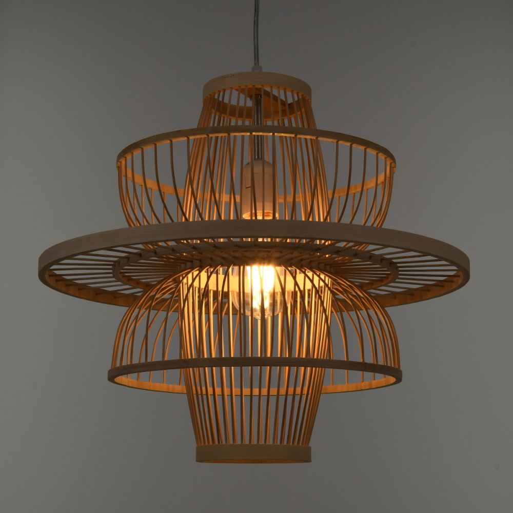 GLOBOSTAR® BALI 00861 Boho Κρεμαστό Φωτιστικό Οροφής με Ντουί 1 x E27 AC 220-240V IP20 - Μπεζ - Μ45 x Π45 x Υ42.5cm