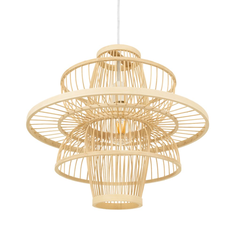 GLOBOSTAR® BALI 00861 Boho Κρεμαστό Φωτιστικό Οροφής με Ντουί 1 x E27 AC 220-240V IP20 - Μπεζ - Μ45 x Π45 x Υ42.5cm