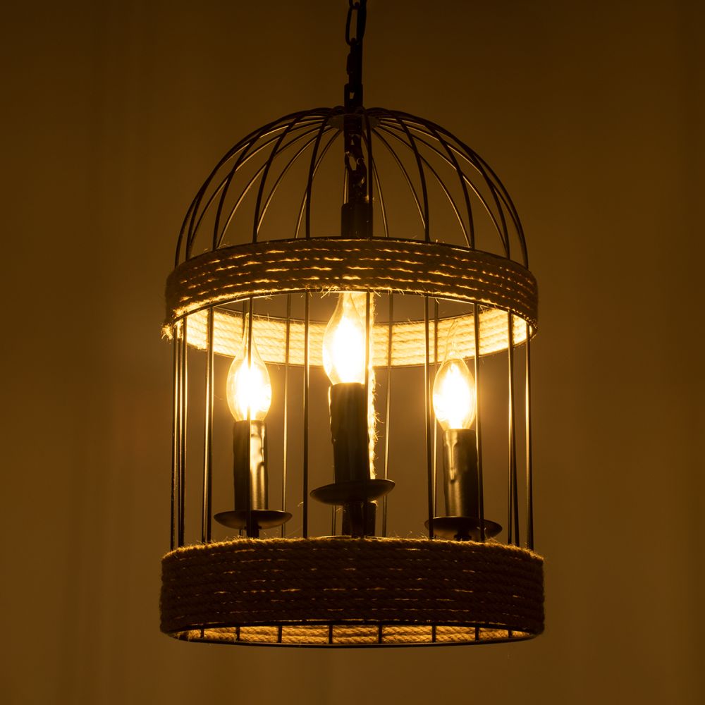 GLOBOSTAR® MERLIN 00865 Vintage Κρεμαστό Φωτιστικό Οροφής με Ντουί 3 x E14 AC 220-240V IP20 - Μαύρο & Μπεζ - Μ28 x Π28 x Υ40cm
