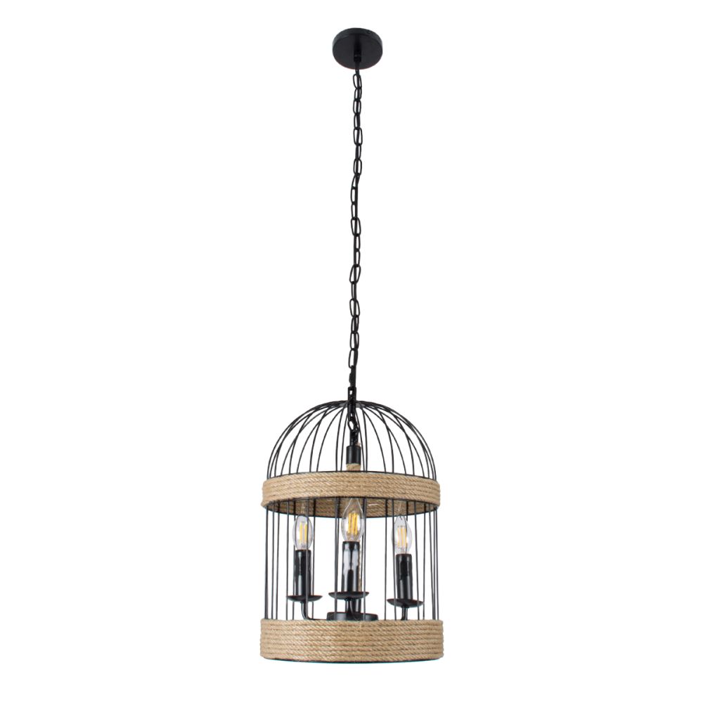 GLOBOSTAR® MERLIN 00865 Vintage Κρεμαστό Φωτιστικό Οροφής με Ντουί 3 x E14 AC 220-240V IP20 - Μαύρο & Μπεζ - Μ28 x Π28 x Υ40cm