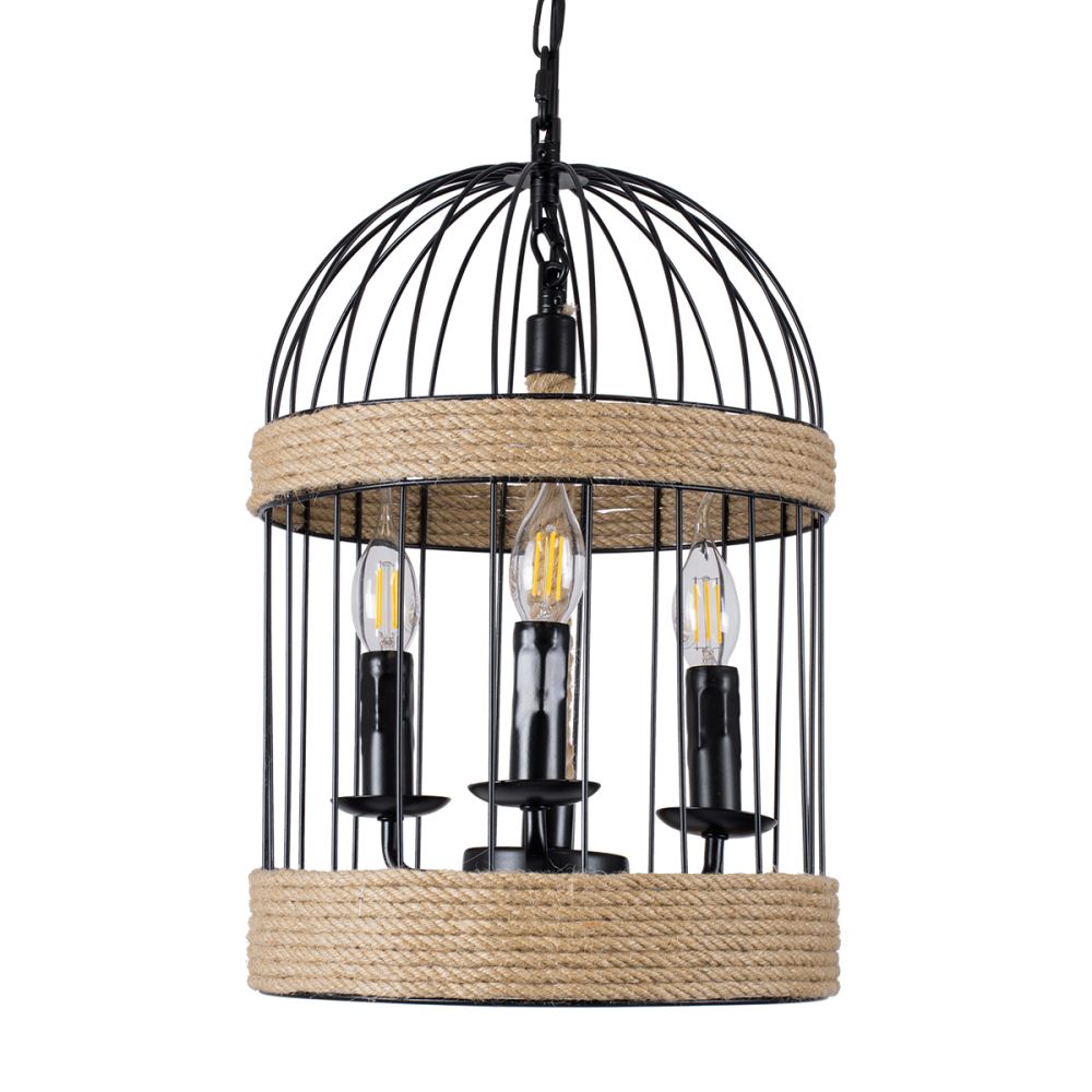 GLOBOSTAR® MERLIN 00865 Vintage Κρεμαστό Φωτιστικό Οροφής με Ντουί 3 x E14 AC 220-240V IP20 - Μαύρο & Μπεζ - Μ28 x Π28 x Υ40cm