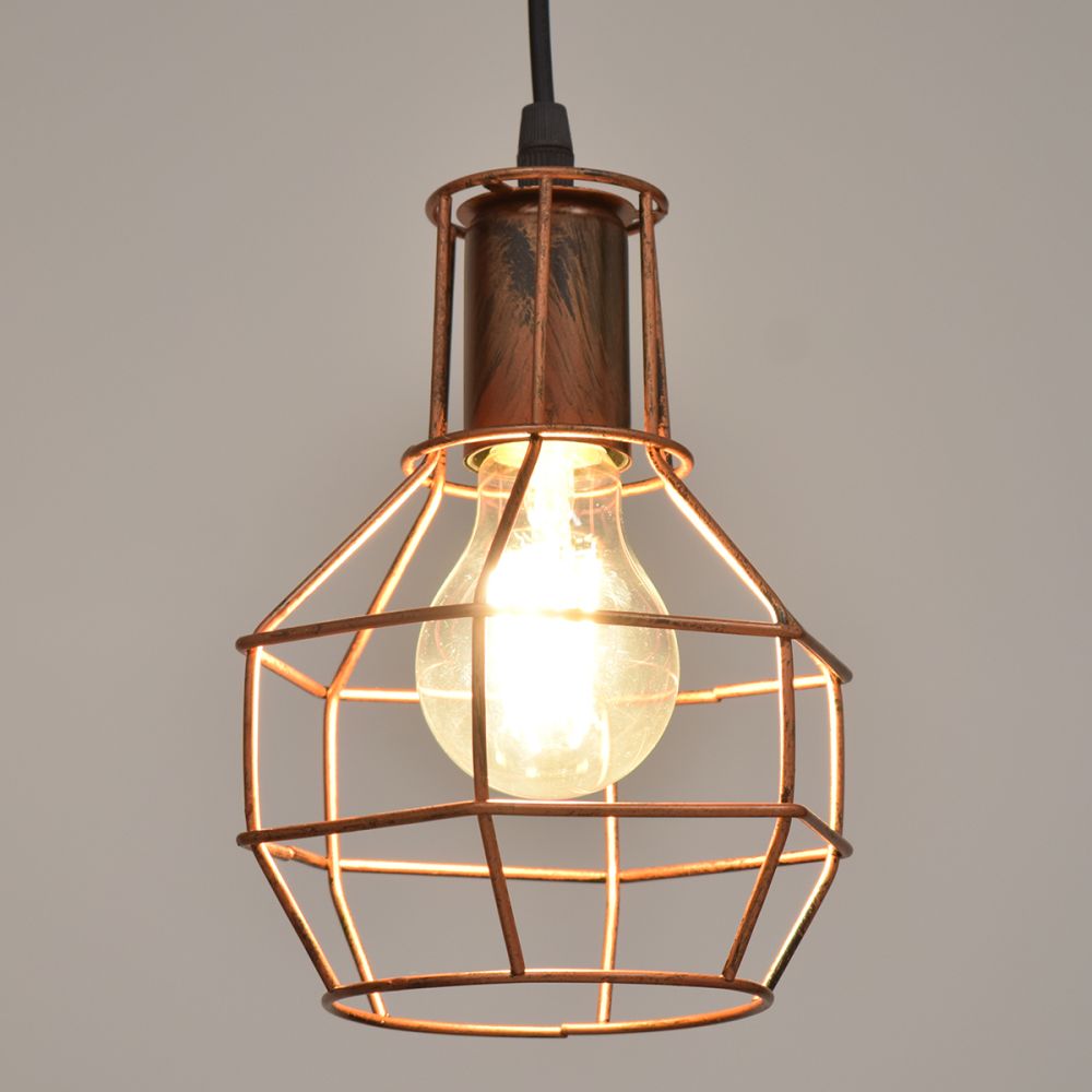 GLOBOSTAR® CAGE 00866 Vintage Κρεμαστό Φωτιστικό Οροφής με Ντουί 1 x E27 AC 220-240V IP20 - Χάλκινο - Μ15 x Π15 x Υ22cm