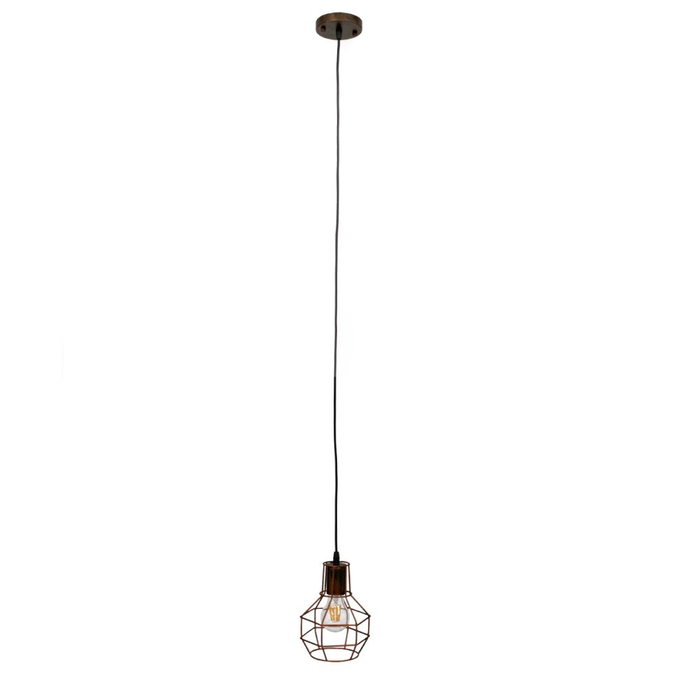 GLOBOSTAR® CAGE 00866 Vintage Κρεμαστό Φωτιστικό Οροφής με Ντουί 1 x E27 AC 220-240V IP20 - Χάλκινο - Μ15 x Π15 x Υ22cm