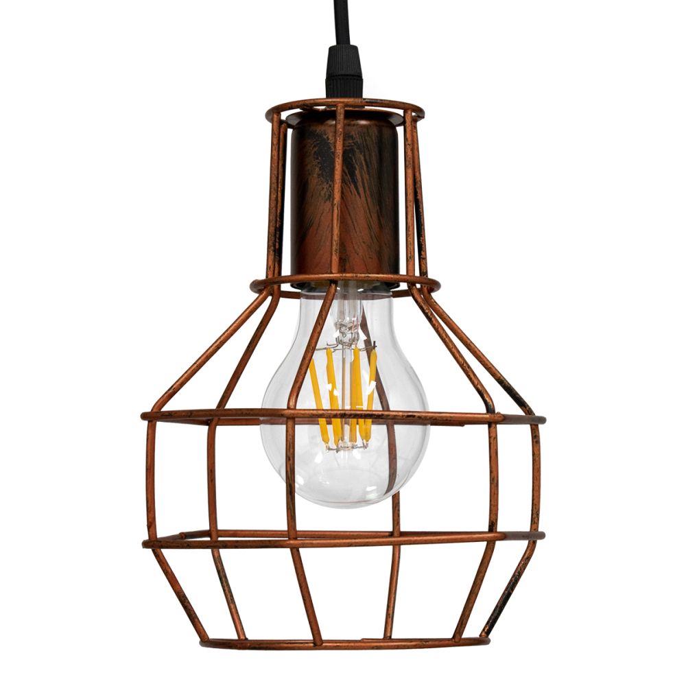 GLOBOSTAR® CAGE 00866 Vintage Κρεμαστό Φωτιστικό Οροφής με Ντουί 1 x E27 AC 220-240V IP20 - Χάλκινο - Μ15 x Π15 x Υ22cm