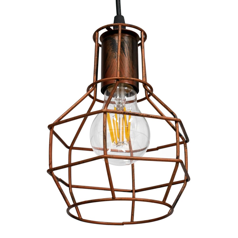GLOBOSTAR® CAGE 00866 Vintage Κρεμαστό Φωτιστικό Οροφής με Ντουί 1 x E27 AC 220-240V IP20 - Χάλκινο - Μ15 x Π15 x Υ22cm