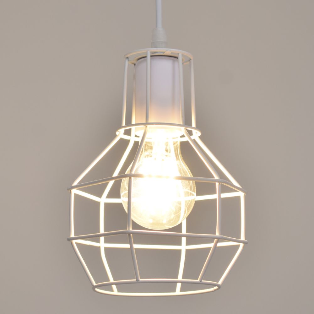 GLOBOSTAR® CAGE 00867 Vintage Κρεμαστό Φωτιστικό Οροφής με Ντουί 1 x E27 AC 220-240V IP20 - Λευκό - Μ15 x Π15 x Υ22cm
