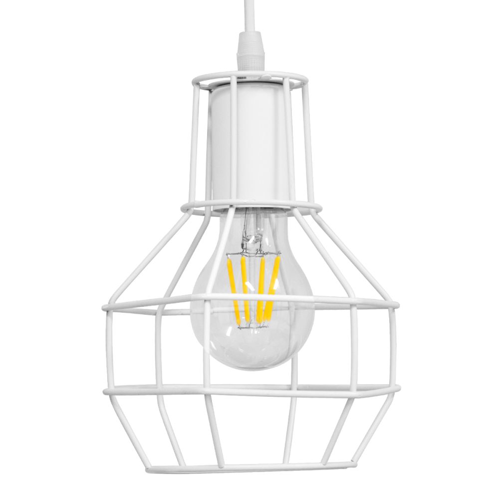 GLOBOSTAR® CAGE 00867 Vintage Κρεμαστό Φωτιστικό Οροφής με Ντουί 1 x E27 AC 220-240V IP20 - Λευκό - Μ15 x Π15 x Υ22cm