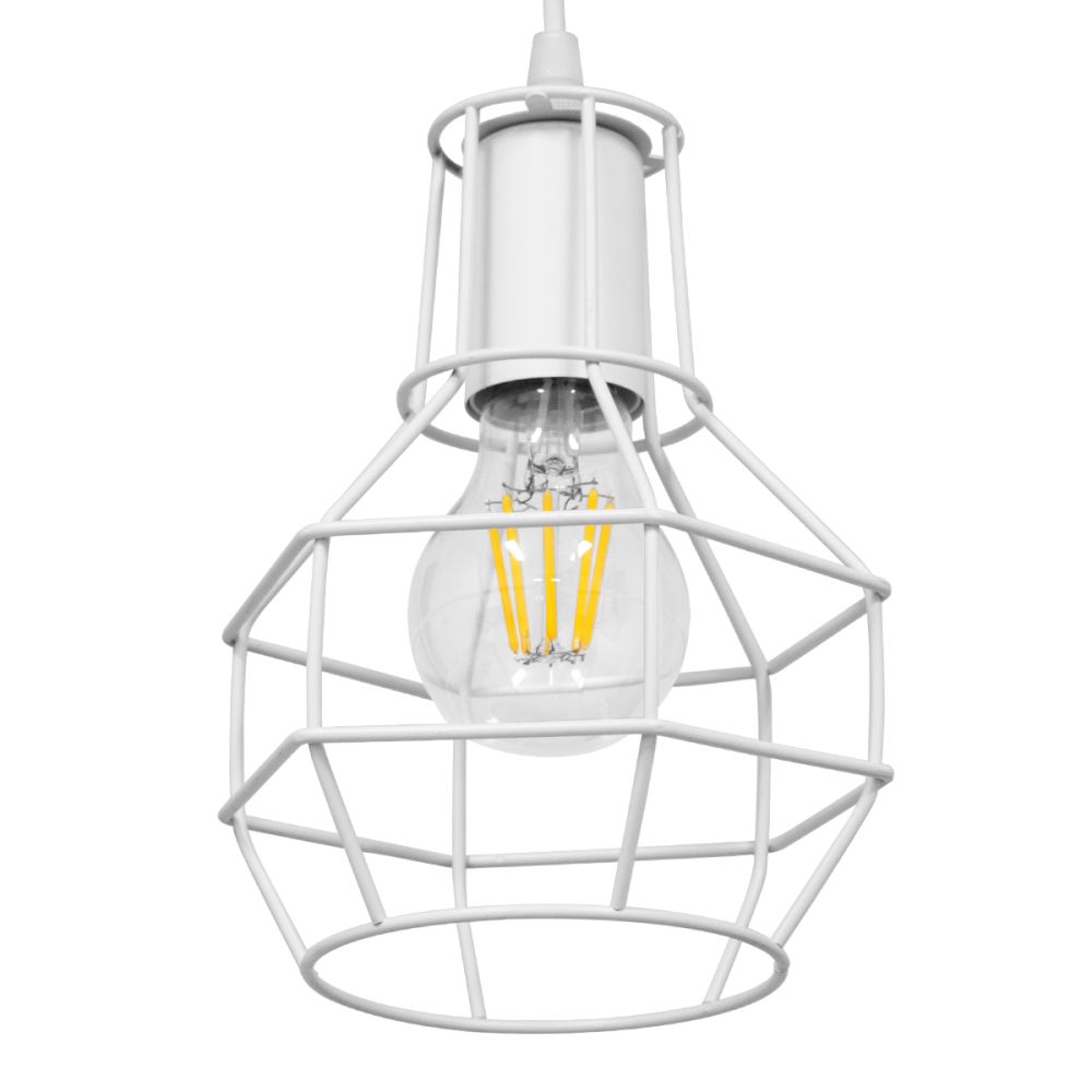 GLOBOSTAR® CAGE 00867 Vintage Κρεμαστό Φωτιστικό Οροφής με Ντουί 1 x E27 AC 220-240V IP20 - Λευκό - Μ15 x Π15 x Υ22cm