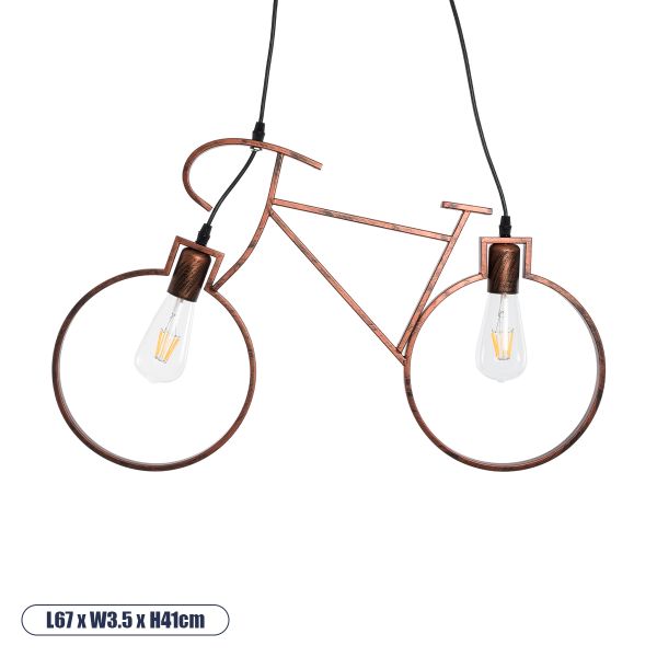 GloboStar® BIKE 00868 Vintage Κρεμαστό Φωτιστικό Φιγούρα Δίφωτο 2 x E27 IP20 Χάλκινο Μέταλλο - Μ67 x Π3.5 x Υ41cm