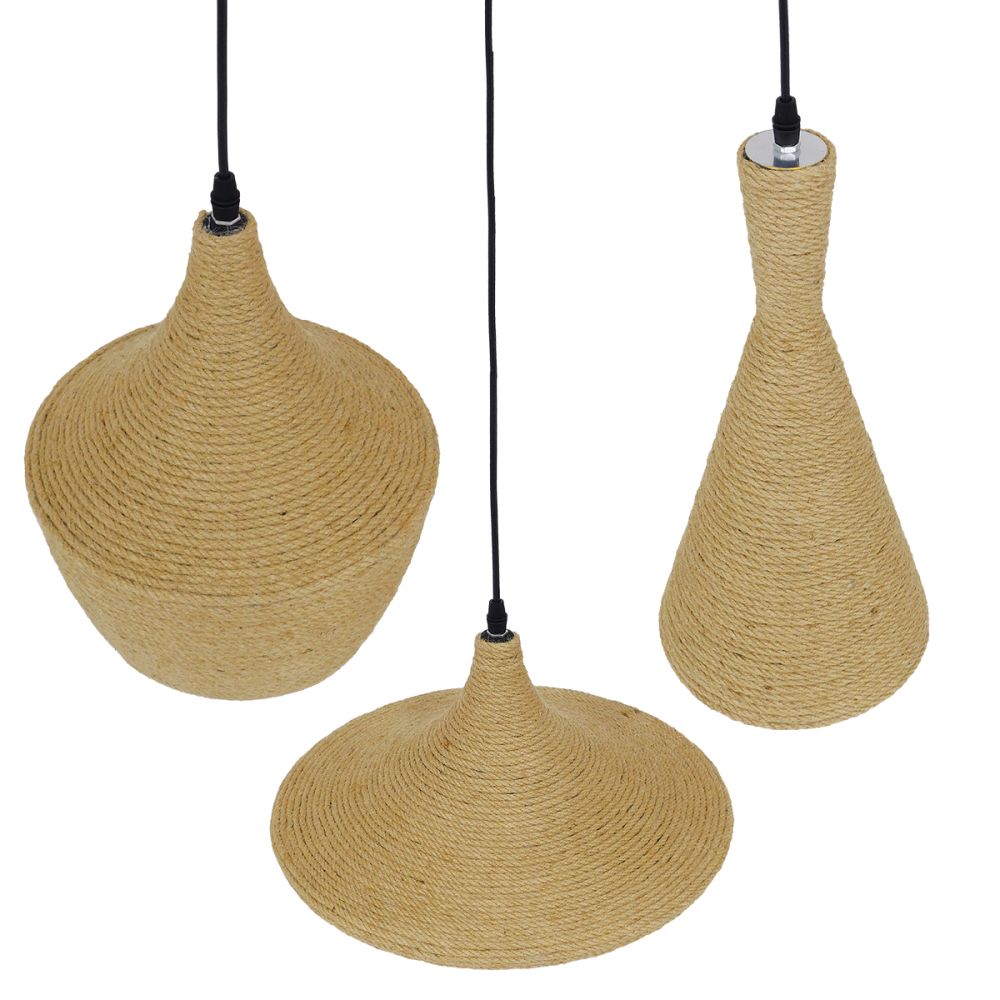 GLOBOSTAR® SHANGHAI ROPE 00875 Μοντέρνo Κρεμαστό Φωτιστικό Οροφής με Ντουί 3 x E27 AC 220-240V IP20 - Μπεζ & Χρυσό - Μ81 x Π81 x Υ39cm - Σετ 3 Τεμαχίων