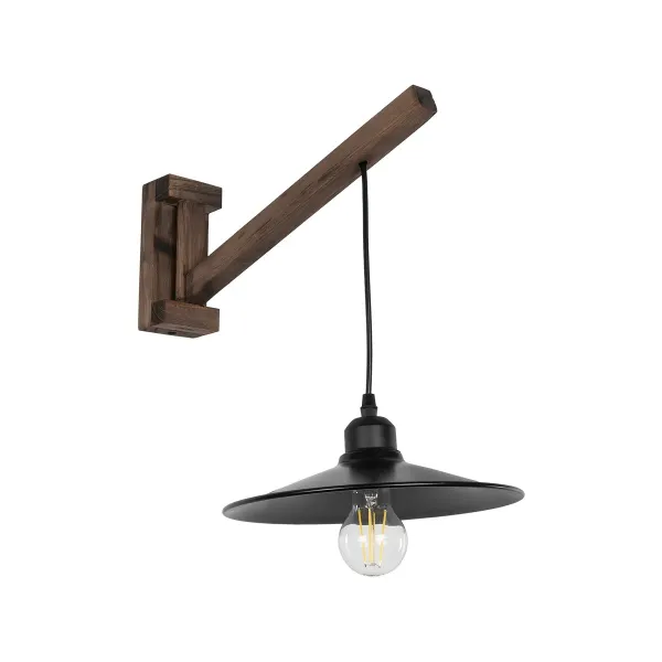 GloboStar® JONAS 00882 Vintage Επιτοίχιο Φωτιστικό Απλίκα Μονόφωτο 1 x E27 IP20 Καφέ Ξύλο με Μαύρο Μέταλλο - Μ26 x Π50 x Υ50cm