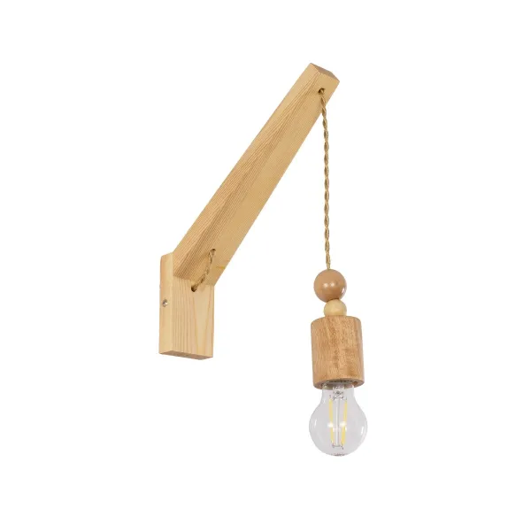 GloboStar® NOVO 00885 Vintage Επιτοίχιο Φωτιστικό Απλίκα Μονόφωτο 1 x E27 IP20 Μπεζ Ξύλο με Μπεζ Σχοινί - Μ7 x Π28 x Υ37cm
