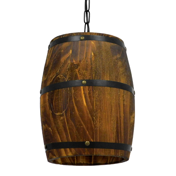 GloboStar® BARREL 00890 Vintage Κρεμαστό Φωτιστικό Φιγούρα Μονόφωτο 1 x E27 IP20 Καφέ Ξύλο - Μ22 x Π22 x Υ29cm