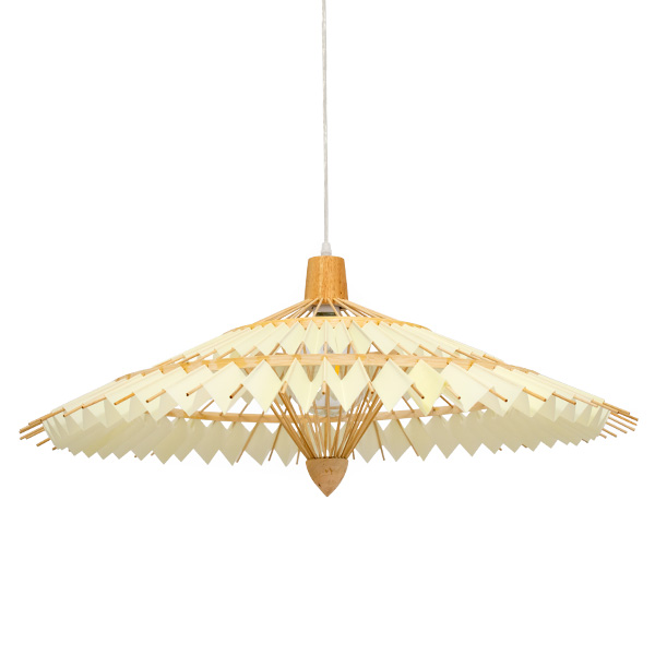 GloboStar® VENTALIA 00895 Boho Κρεμαστό Φωτιστικό Καμπάνα Μονόφωτο 1 x E27 IP20 Μπεζ Ξύλο - Μ80 x Π80 x Υ40cm