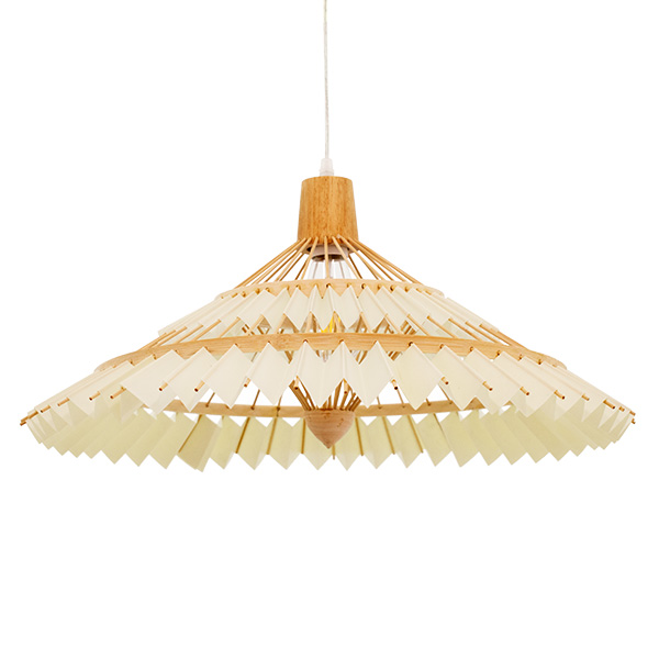 GloboStar® VENTALIA 00896 Boho Κρεμαστό Φωτιστικό Καμπάνα Μονόφωτο 1 x E27 IP20 Μπεζ Ξύλο - Μ60 x Π60 x Υ30cm