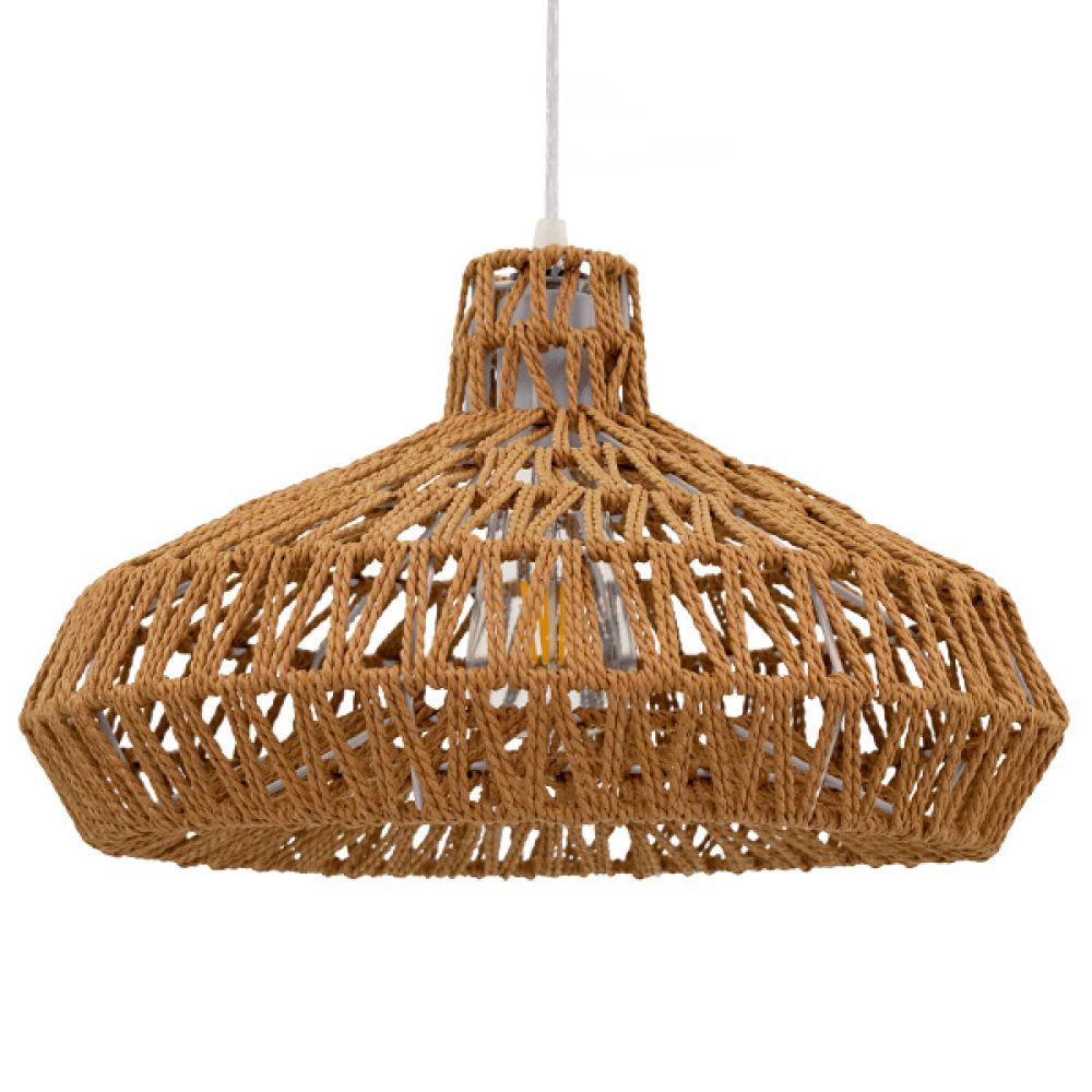 GLOBOSTAR® JENSON 00910 Boho Κρεμαστό Φωτιστικό Οροφής με Ντουί 1 x E27 AC 220-240V IP20 - Μπεζ - Μ38 x Π38 x Υ24cm