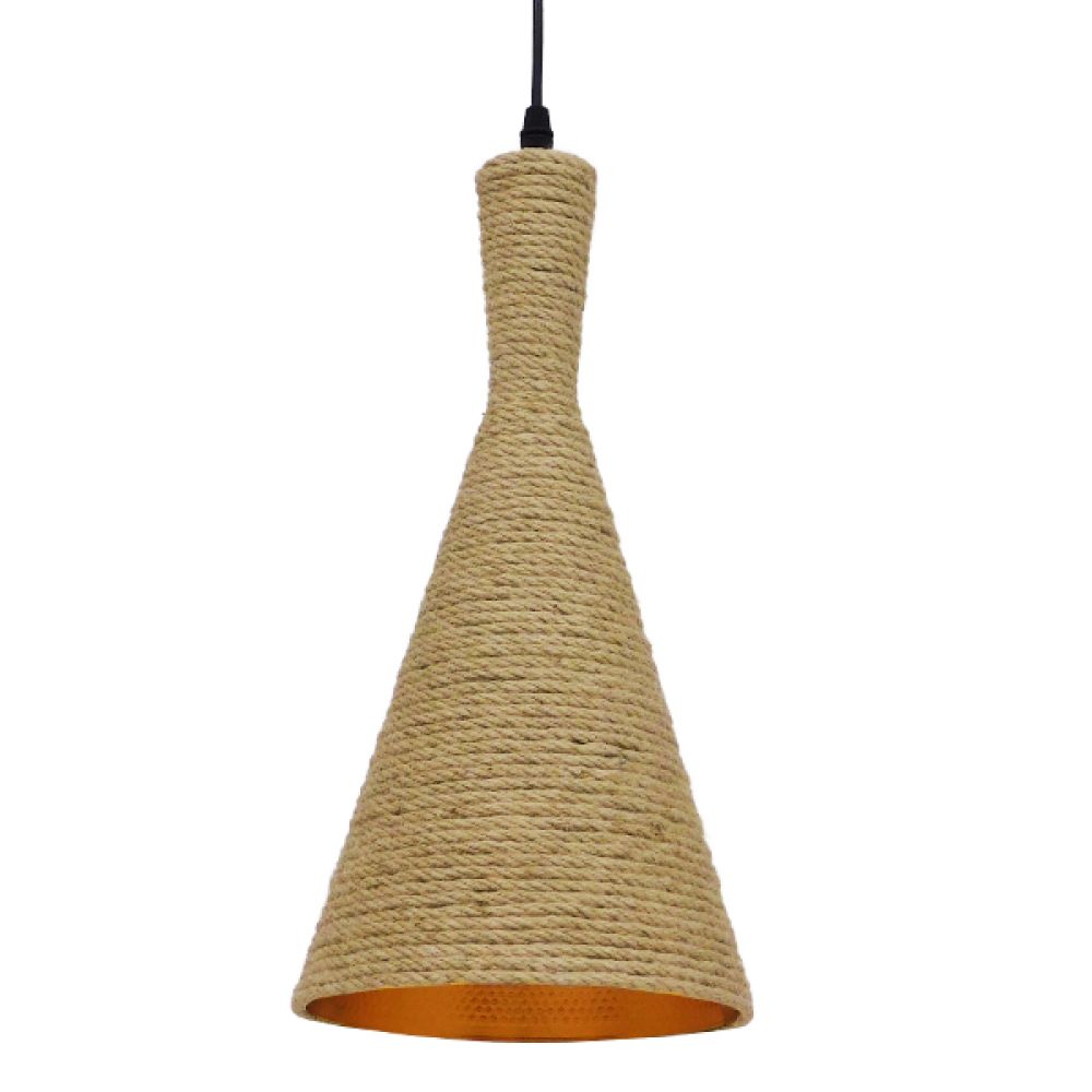 GLOBOSTAR® SHANGHAI 00918 Boho Κρεμαστό Φωτιστικό Οροφής με Ντουί 1 x E27 AC 220-240V IP20 - Μπεζ & Χρυσό - Μ19 x Π19 x Υ38cm