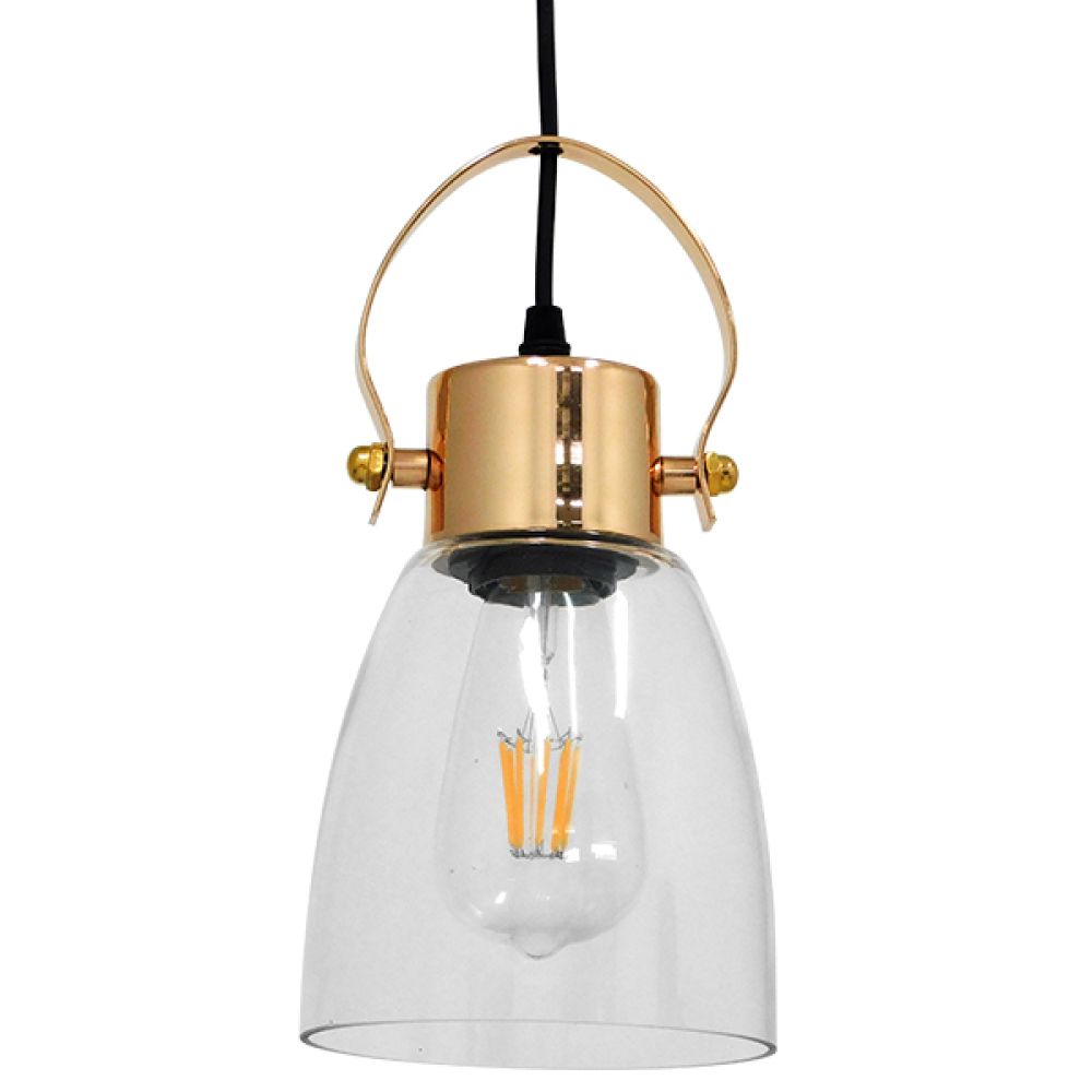 GLOBOSTAR® JAVER 00934 Vintage Κρεμαστό Φωτιστικό Οροφής με Ντουί 1 x E27 AC 220-240V IP20 - Διάφανο & Ροζ Χρυσό - Μ14.5 x Π14.5 x Υ28cm