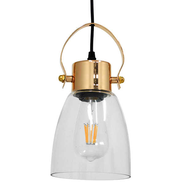 GLOBOSTAR® JAVER 00934 Vintage Κρεμαστό Φωτιστικό Οροφής με Ντουί 1 x E27 AC 220-240V IP20 - Διάφανο & Χάλκινο - Μ14.5 x Π14.5 x Υ28cm