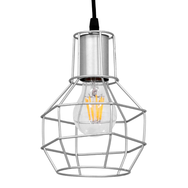 GLOBOSTAR® CAGE 00951 Vintage Κρεμαστό Φωτιστικό Οροφής με Ντουί 1 x E27 AC 220-240V IP20 - Ασημί - Μ15 x Π15 x Y22cm