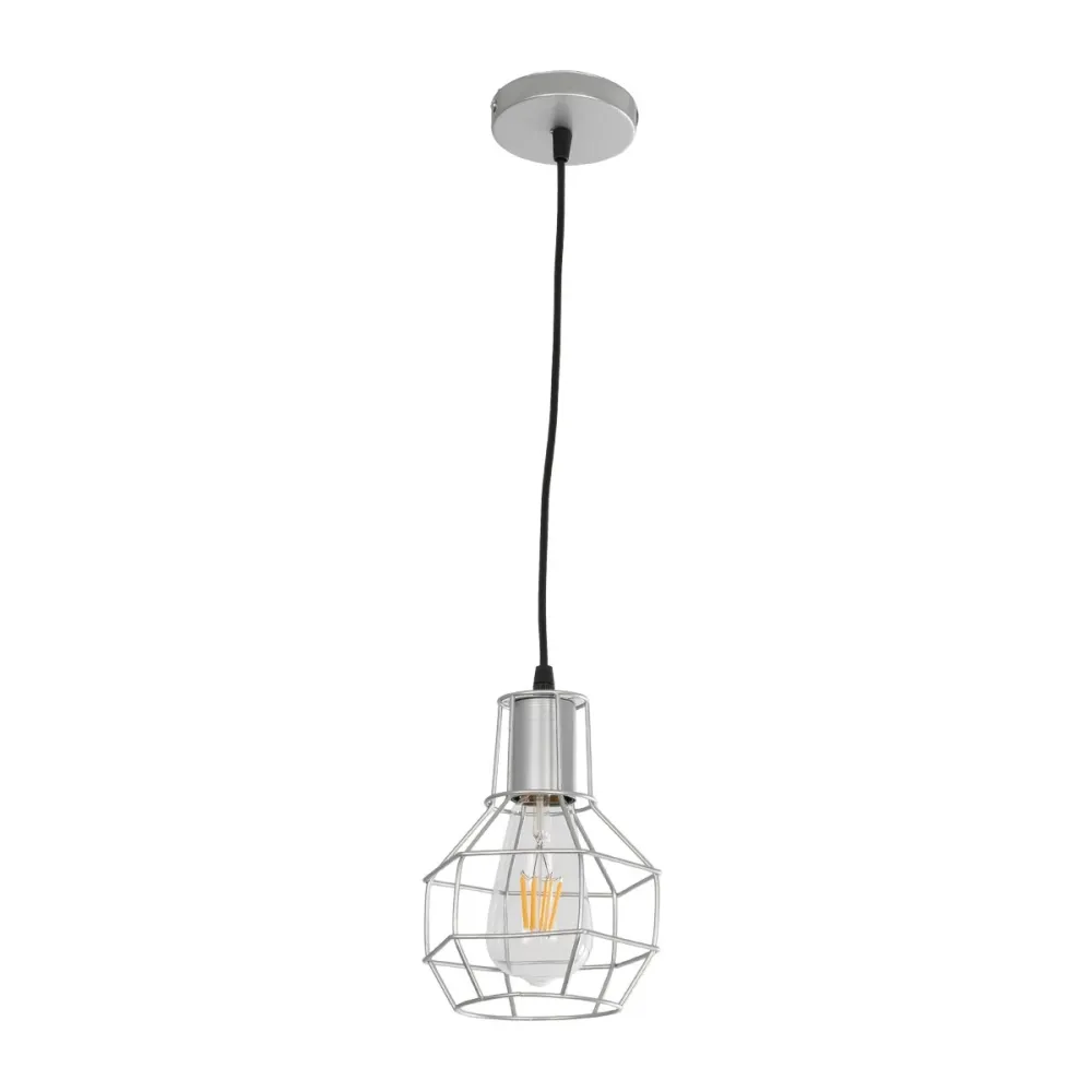 GLOBOSTAR® CAGE 00951 Vintage Κρεμαστό Φωτιστικό Οροφής με Ντουί 1 x E27 AC 220-240V IP20 - Ασημί - Μ15 x Π15 x Y21cm