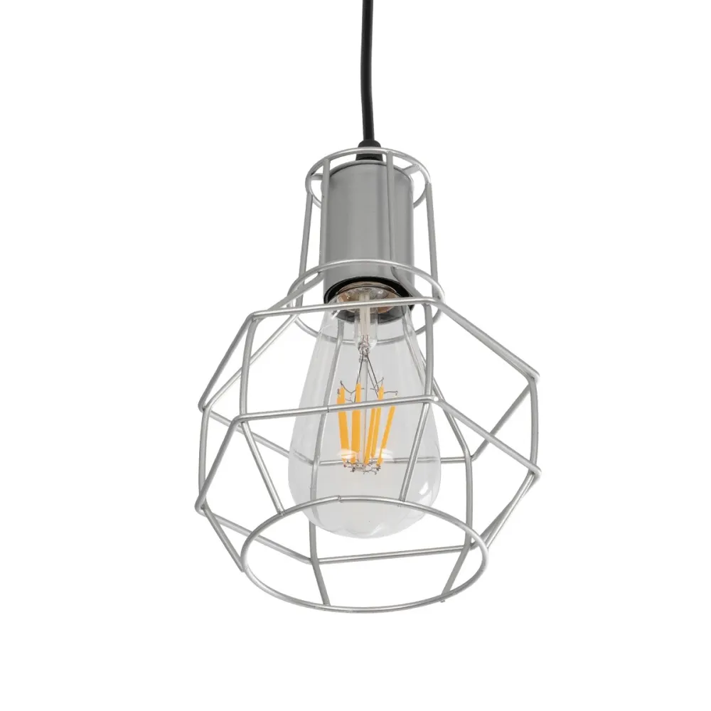 GLOBOSTAR® CAGE 00951 Vintage Κρεμαστό Φωτιστικό Οροφής με Ντουί 1 x E27 AC 220-240V IP20 - Ασημί - Μ15 x Π15 x Y21cm